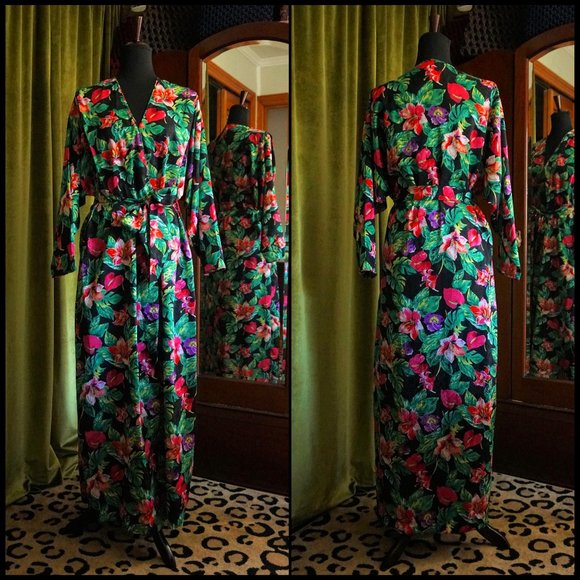 Mint Condition Vintage Tropical Jungle Print Dressing Gown With Pockets - Picture 2 of 10